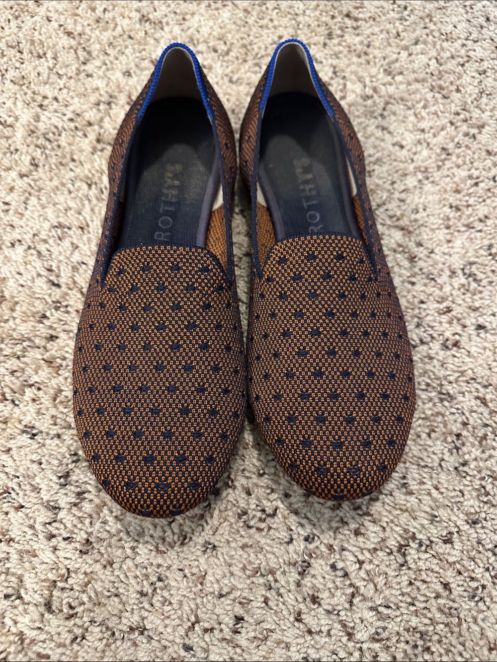 Rothy’s womens 11.5 Brown & Navy Patterned Slip-On Loafers